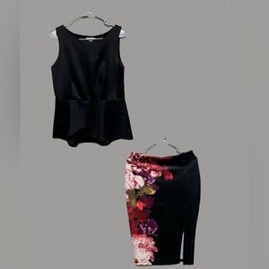 Bisou Bisou By Michelle Bohbot Pencil Skirt/Stretch/M & Peplum Top/M